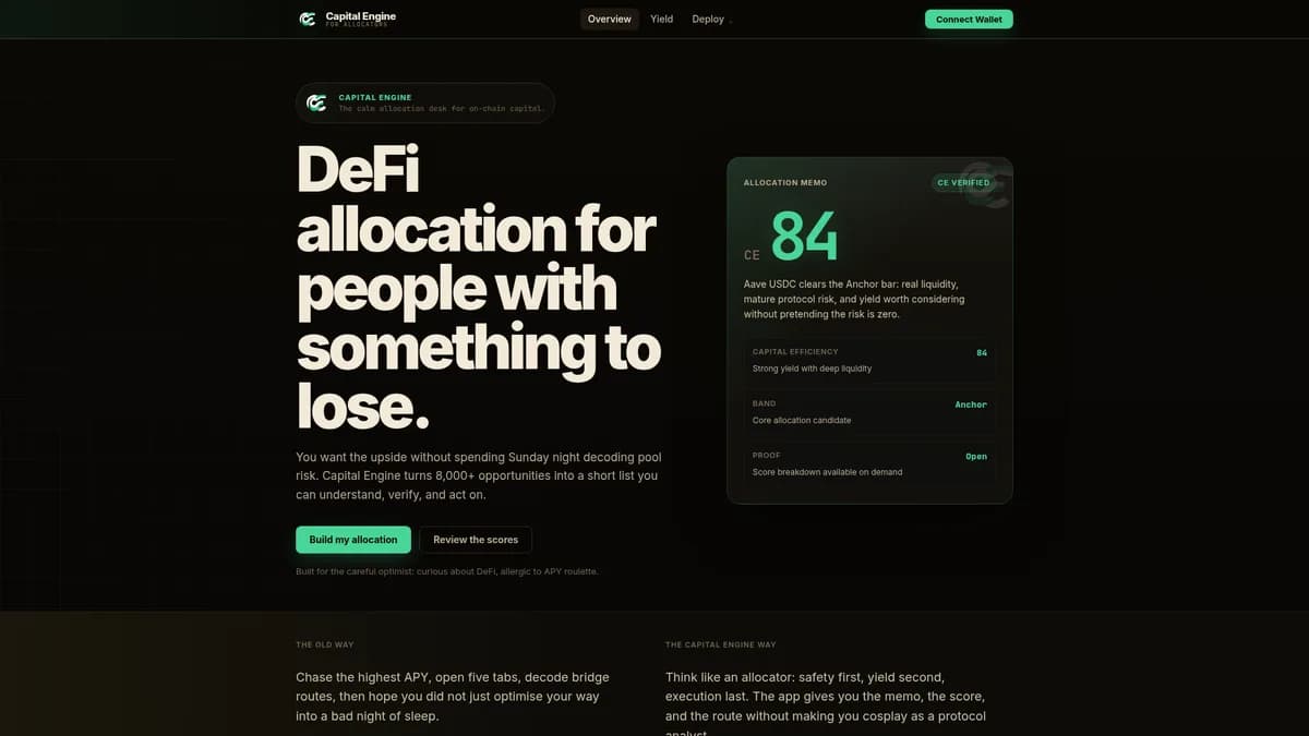 Capital Engine live DeFi allocation workflow