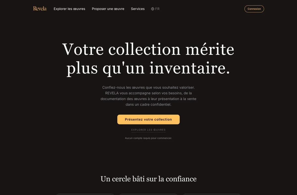 Revela live art collection and transaction platform